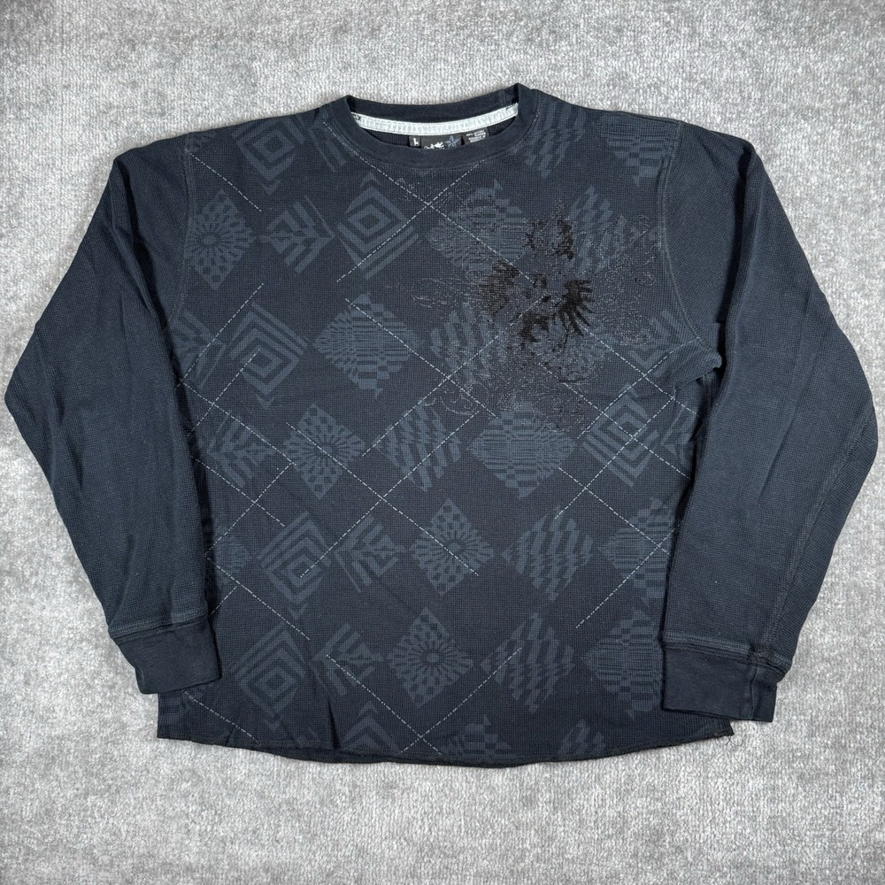 Point Zero Shirt Men's Large Black Thermal Long Sleeve Geometric Skater Grunge